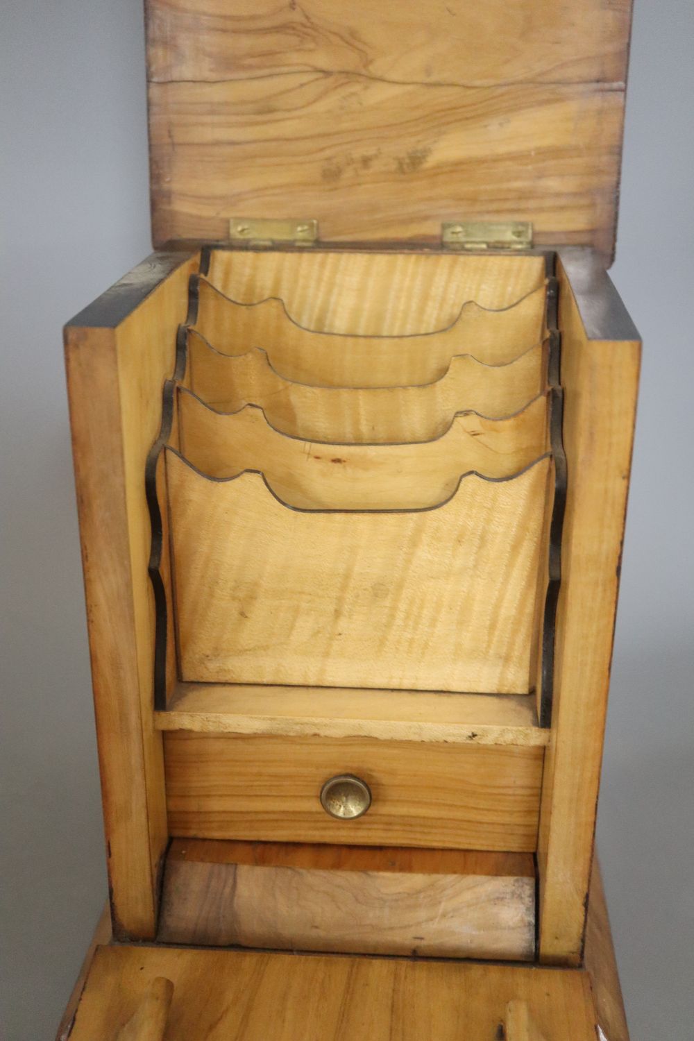 A Victorian olivewood stationery box, height 25cm